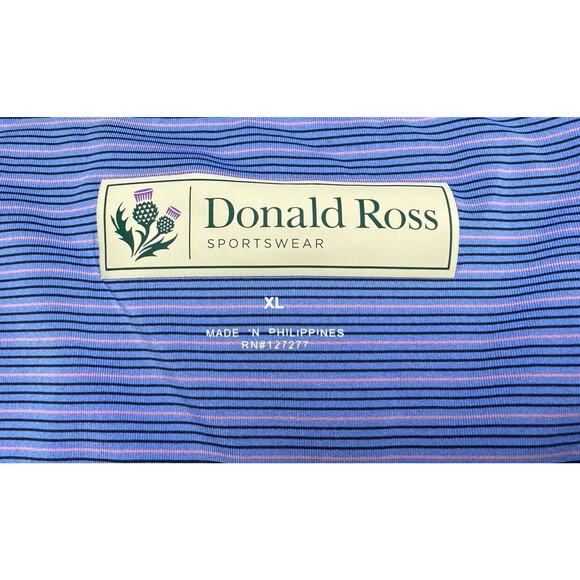 Donald Ross Sportswear Men's Short Sleeve Blue Stiped Polo Shirt - Size XL - Picture 4 of 5